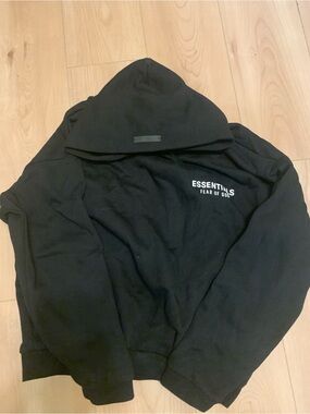 Essentials Black Pullover Hoodie with White Logo